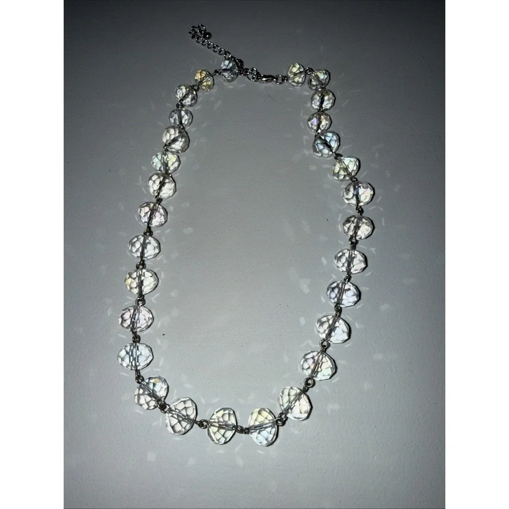 Vintage Aurora Borealis Glass Crystal‎ Beaded Necklace Faceted AB 18-21 inches